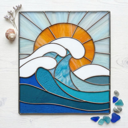 Ocean Wave Stained Glass Pattern and PNG