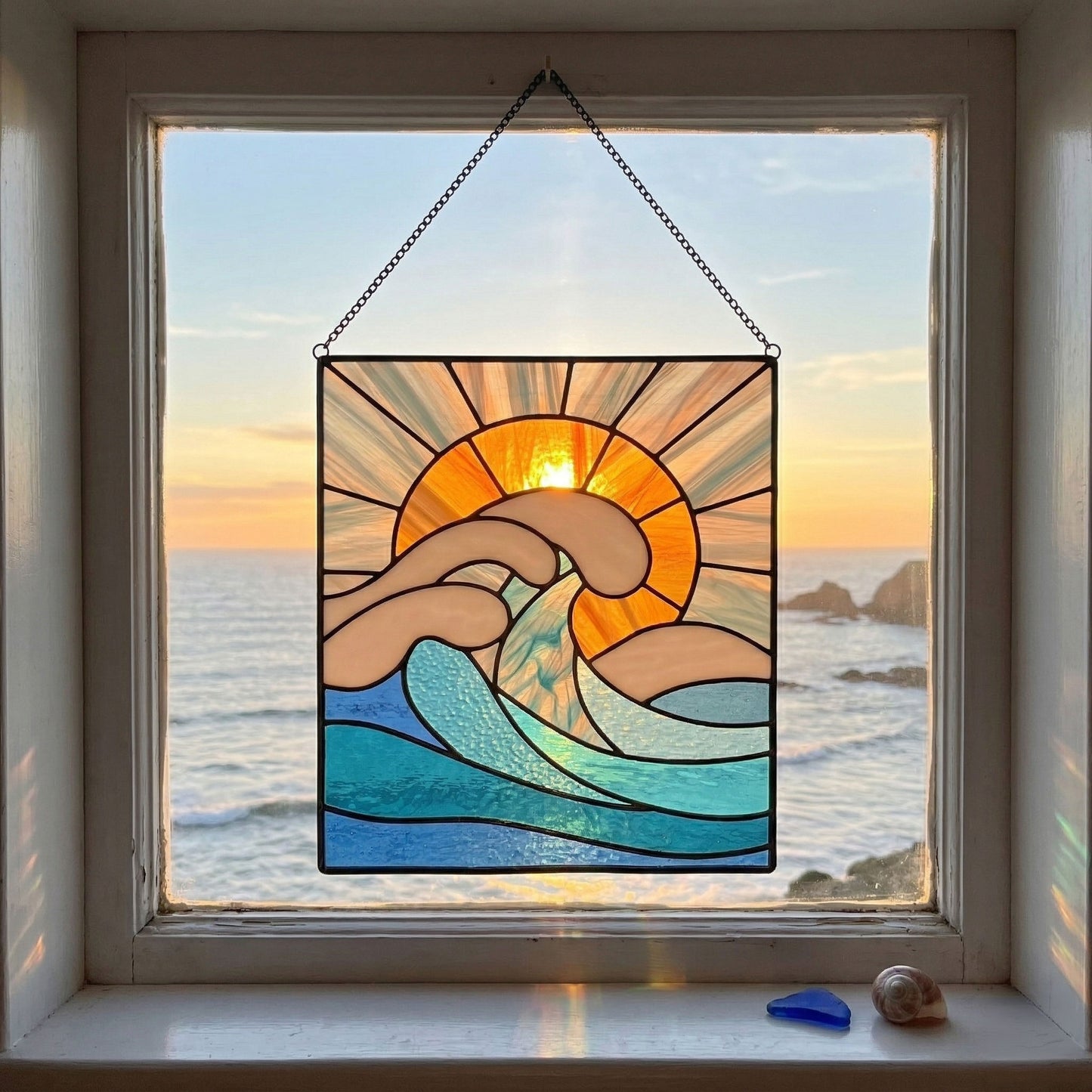 Ocean Wave Stained Glass Pattern and PNG