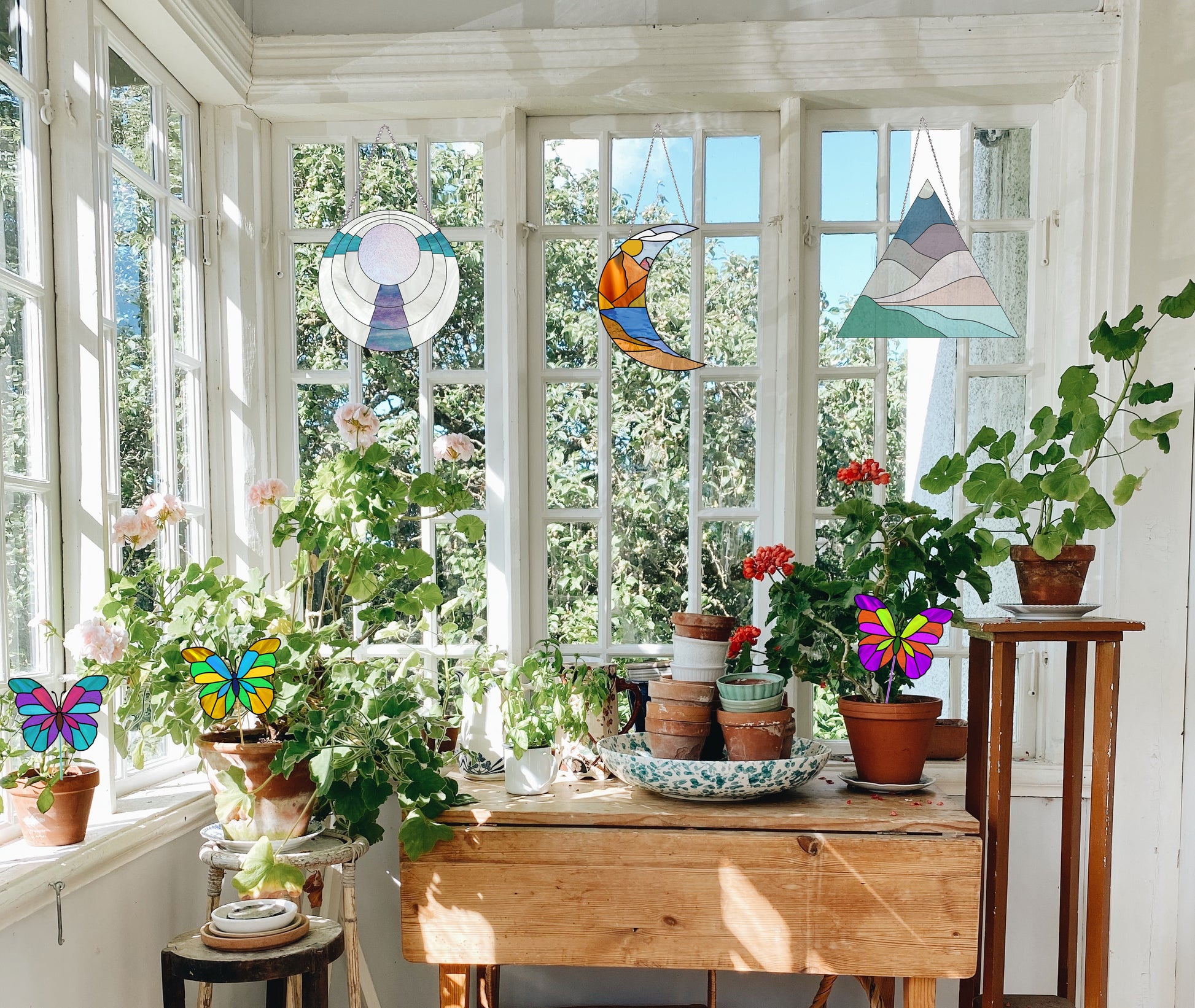 Boho Landscape Triangle Stained Glass Pattern - Crafting Patterns & Molds from GlassyRock Arts