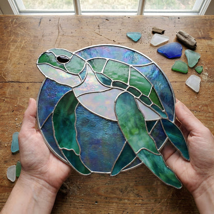 Round Stained Glass Turtle Pattern PDF & PNG