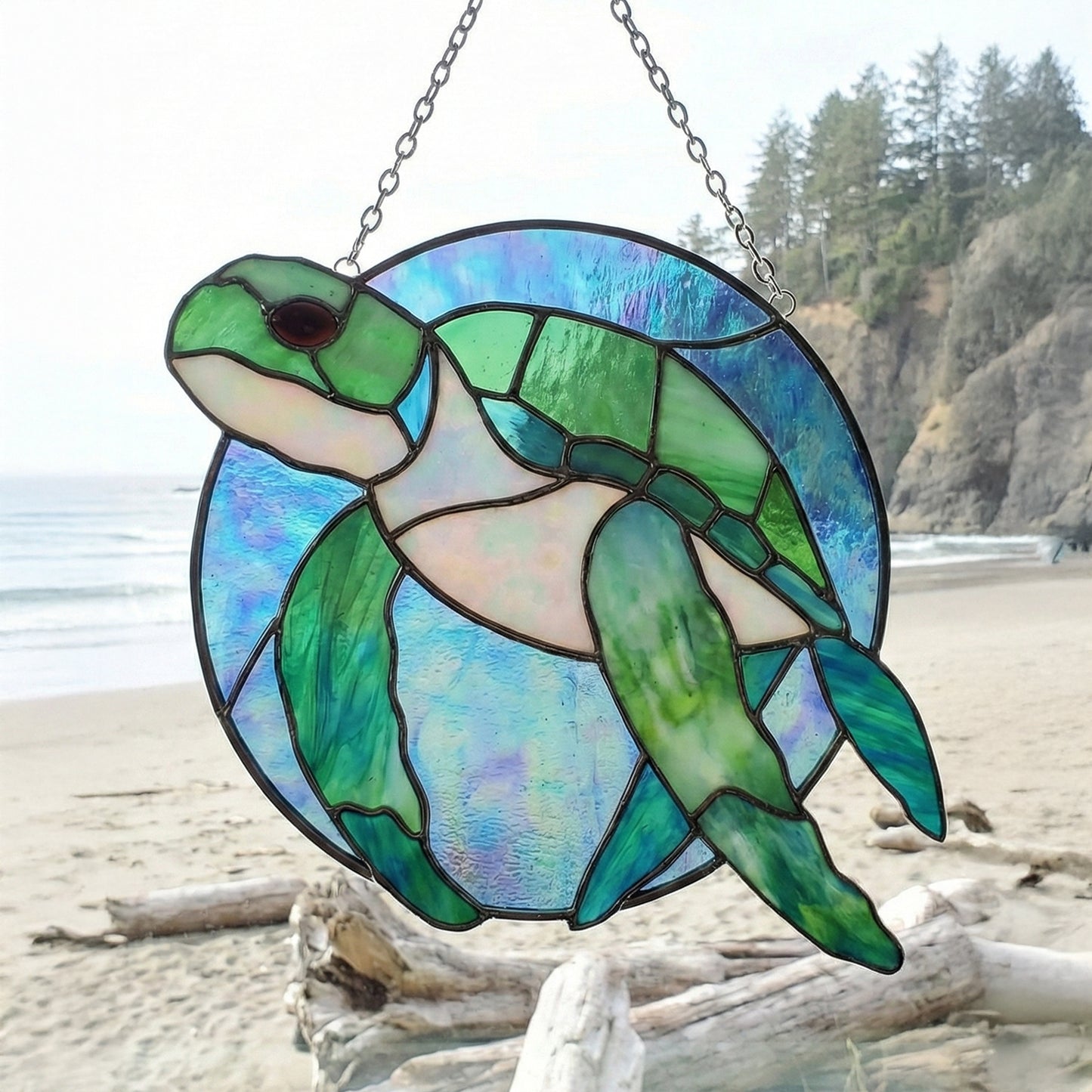 Round Stained Glass Turtle Pattern PDF & PNG
