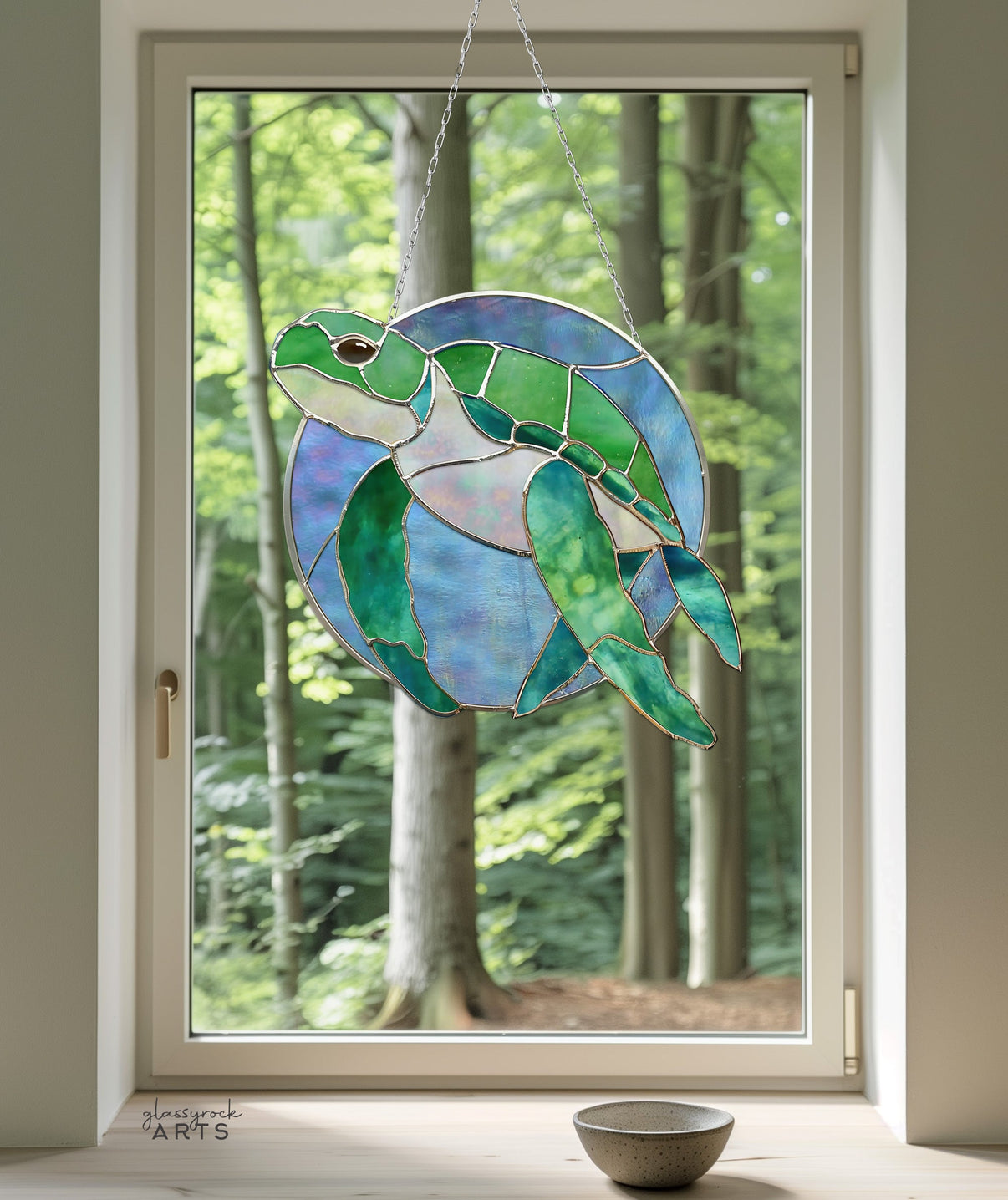 Round Stained Glass Turtle Pattern - GlassyRock Arts