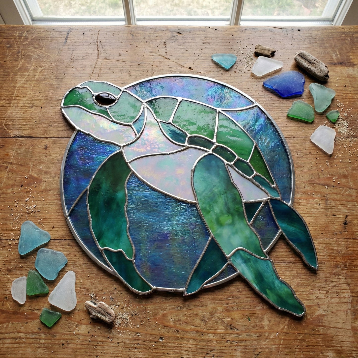 Round Stained Glass Turtle Pattern PDF & PNG