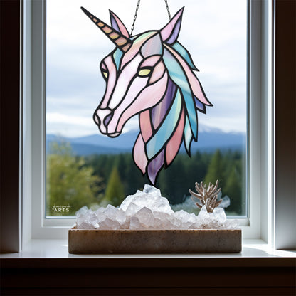 A picture of the Ethereal Unicorn Stained Glass Pattern from GlassyRock Arts. 