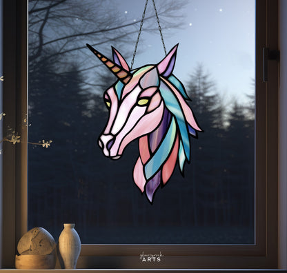 A picture of the Ethereal Unicorn Stained Glass Pattern from GlassyRock Arts. 