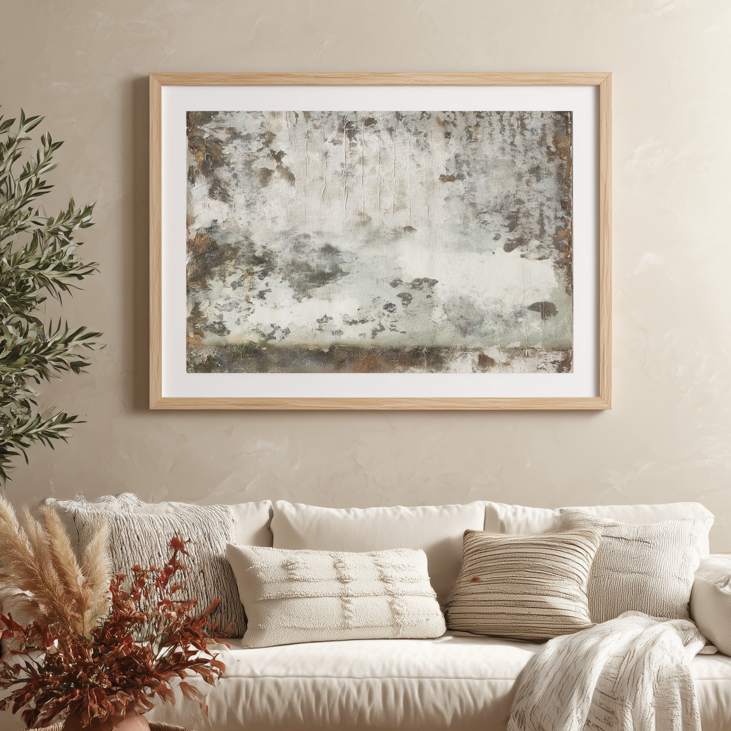 Printable Wabi Sabi Landscape Wall Art, White and Bronze