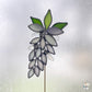 Handmade Stained Glass Flower and Crystal Plant Stake - White