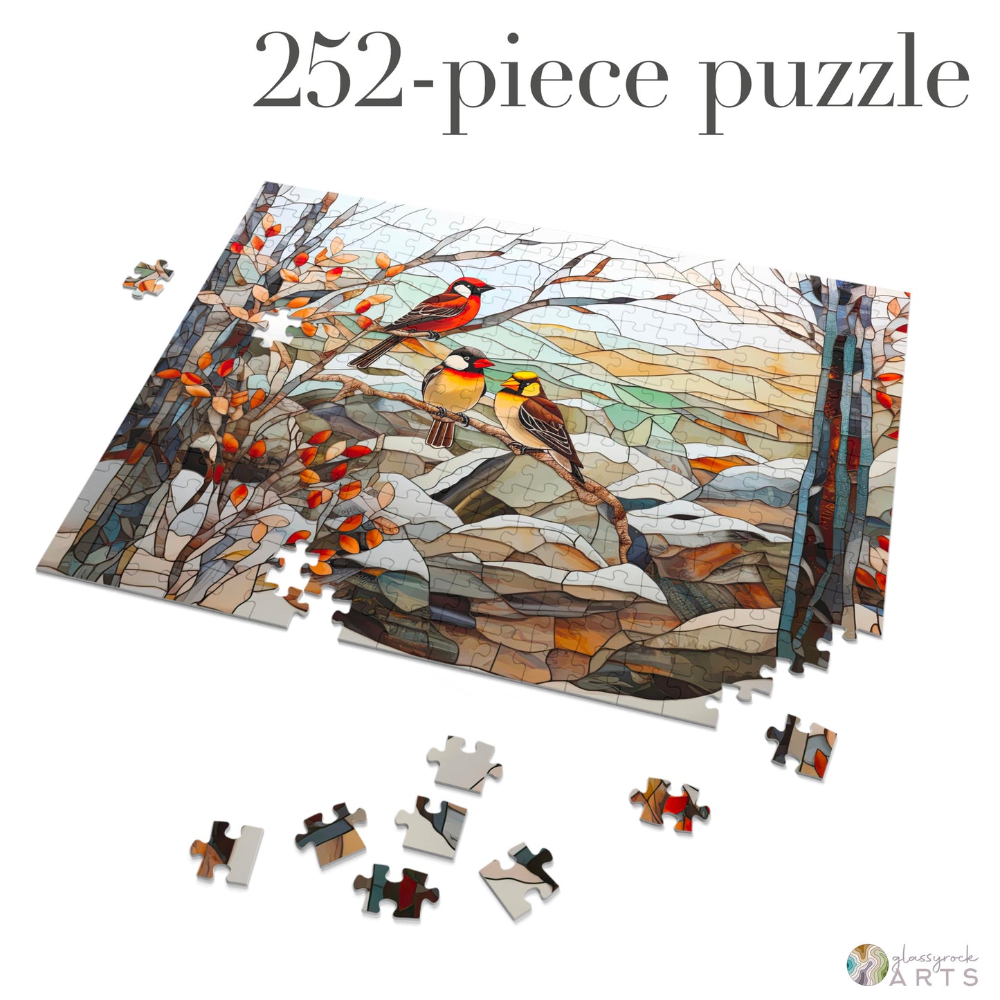 Stained Glass Birds Jigsaw Puzzle - Winter