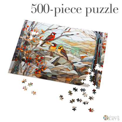 A picture of the Stained Glass Birds Jigsaw Puzzle - Winter from GlassyRock Arts. 