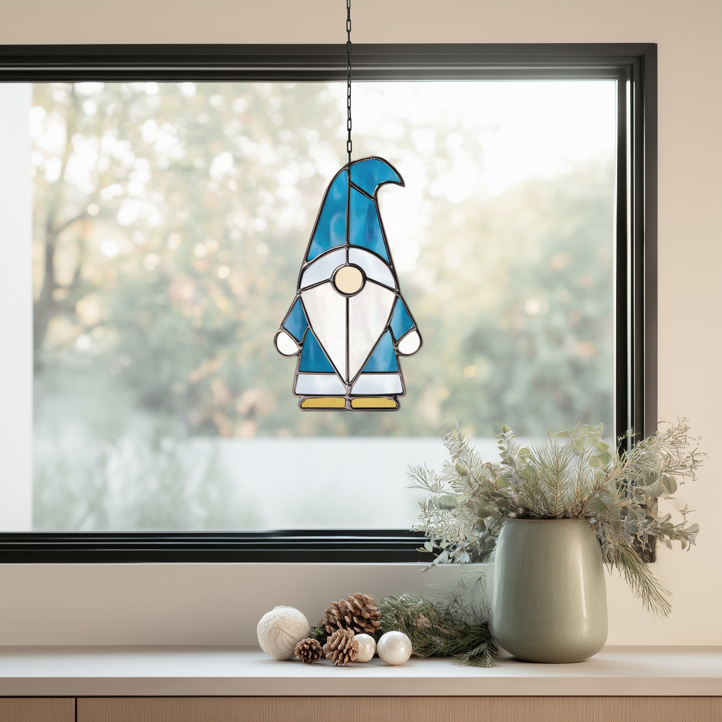 Winter Gnome Stained Glass Pattern and PNG