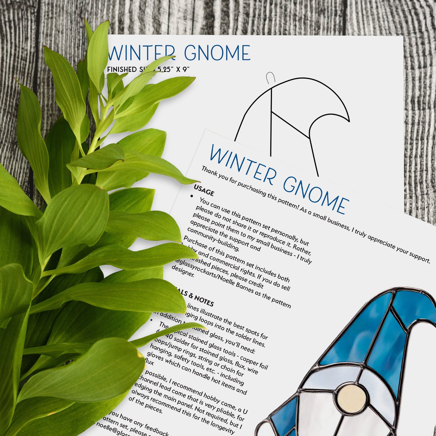 Winter Gnome Stained Glass Pattern and PNG