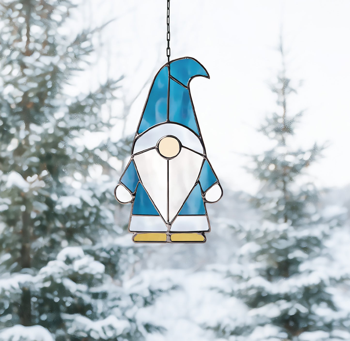 Winter Gnome Stained Glass Pattern and PNG