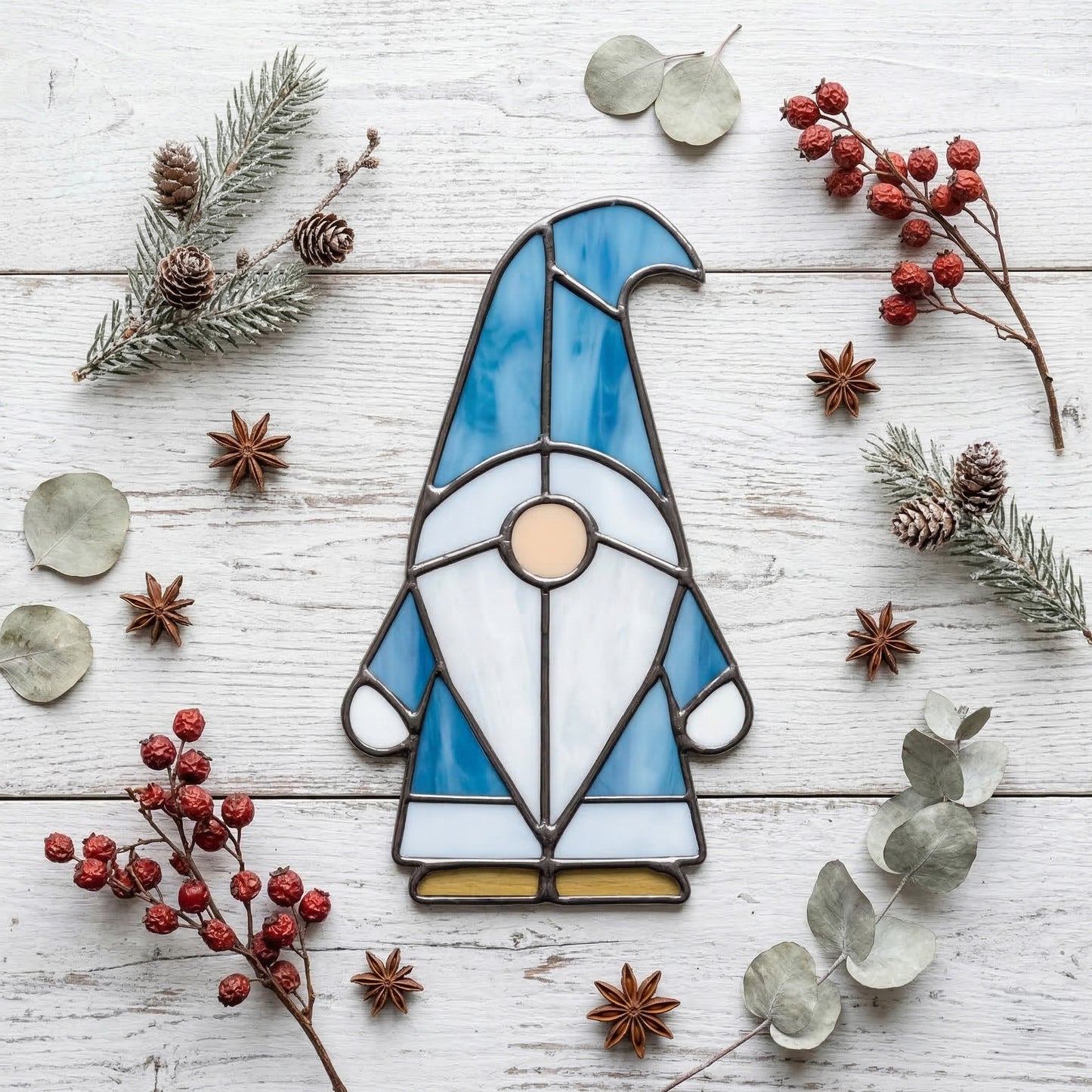 Winter Gnome Stained Glass Pattern and PNG