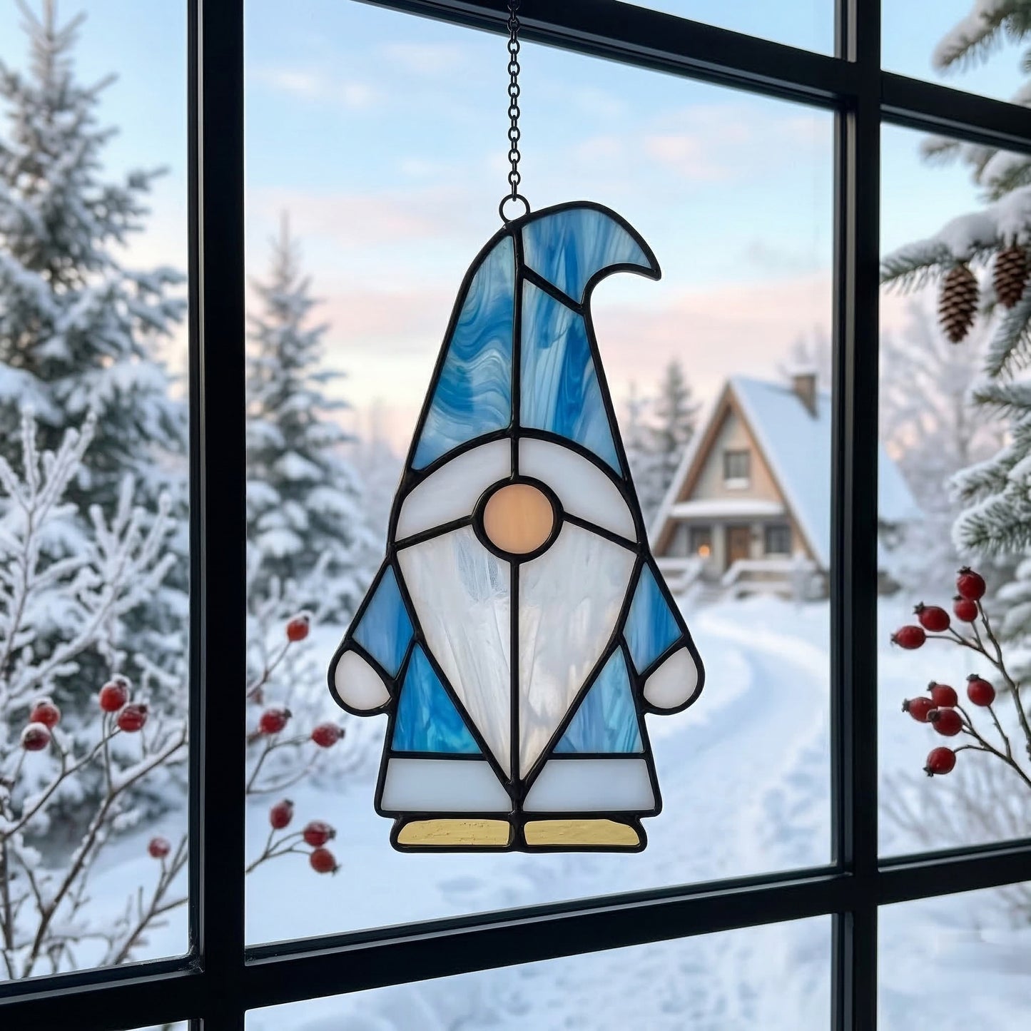 Winter Gnome Stained Glass Pattern and PNG