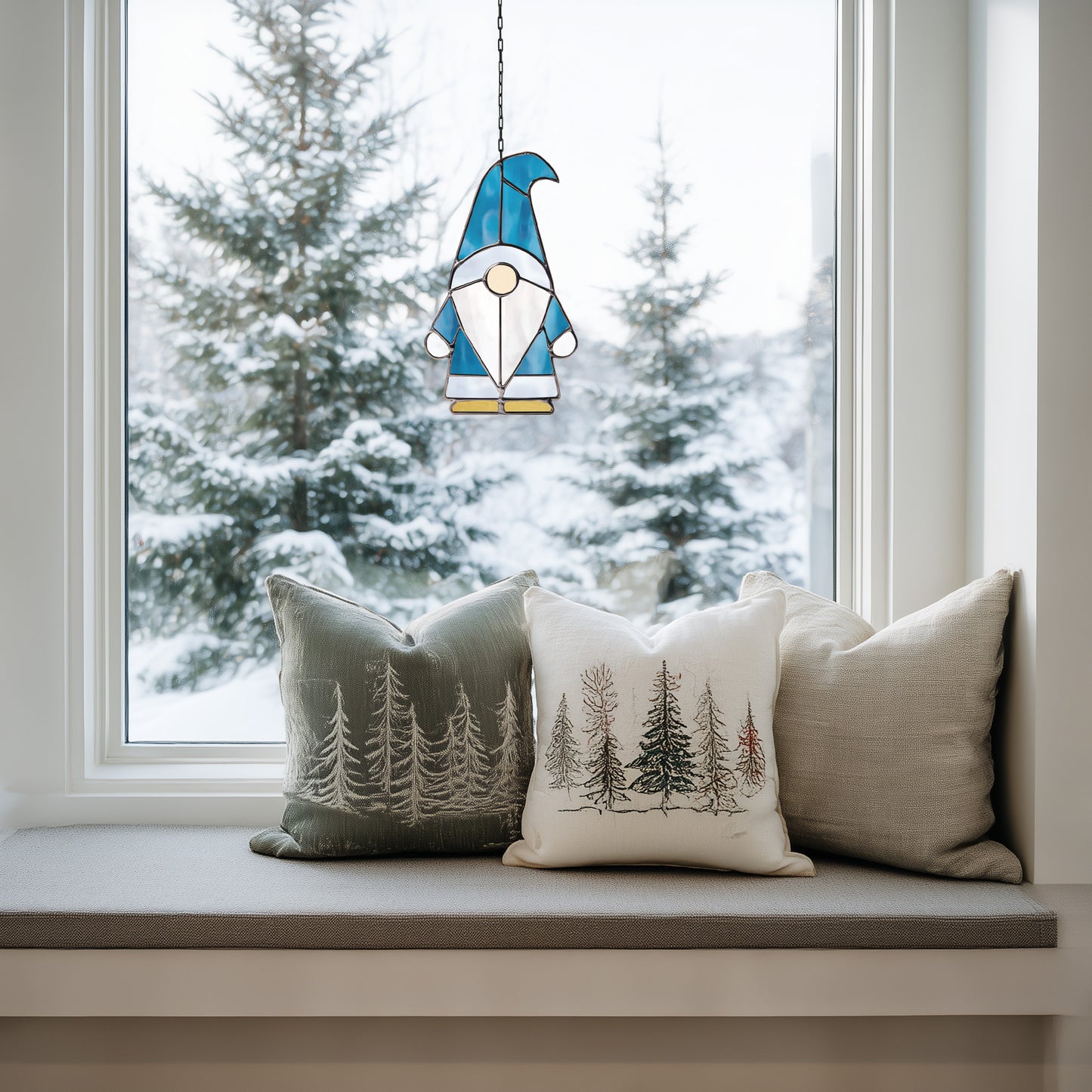 Winter Gnome Stained Glass Pattern and PNG