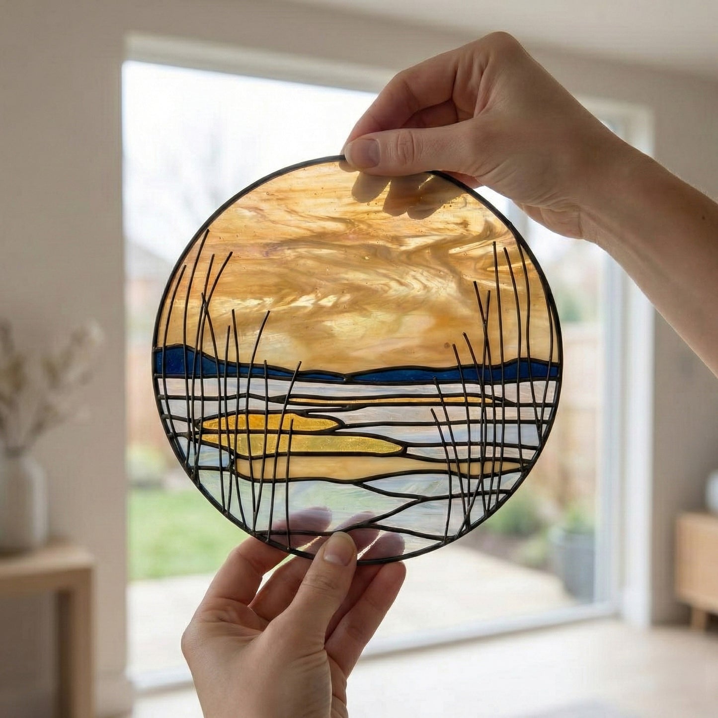 Winter Marsh Landscape Stained Glass Pattern