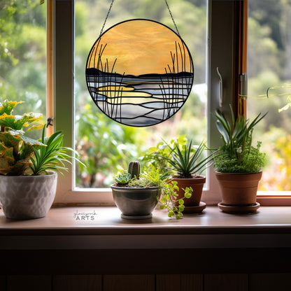 A picture of the Winter Marsh Landscape Stained Glass Pattern from GlassyRock Arts. 