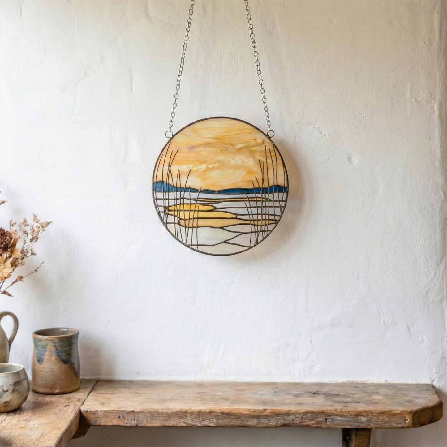 Winter Marsh Landscape Stained Glass Pattern