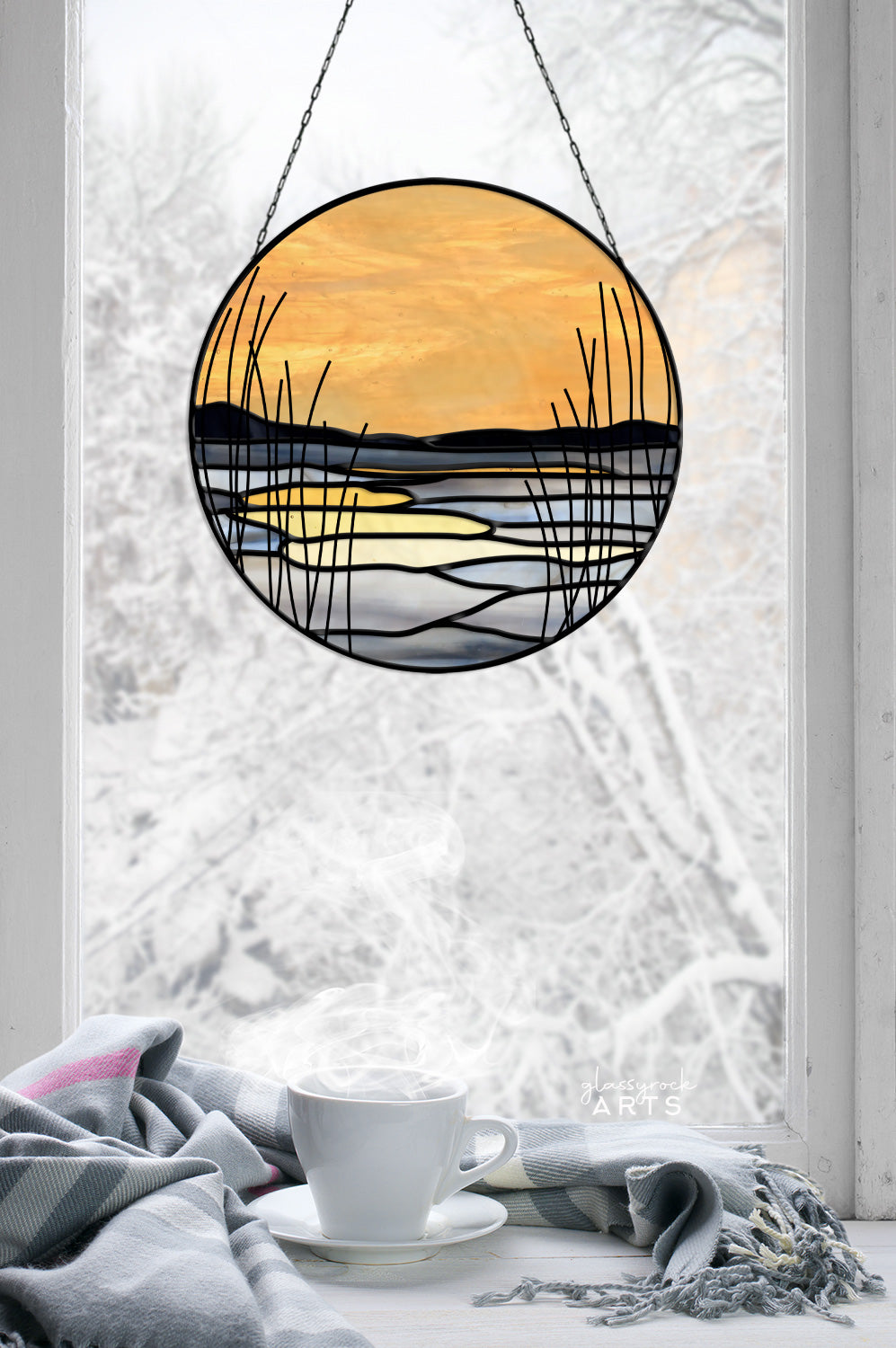 Winter Marsh Landscape Stained Glass Pattern