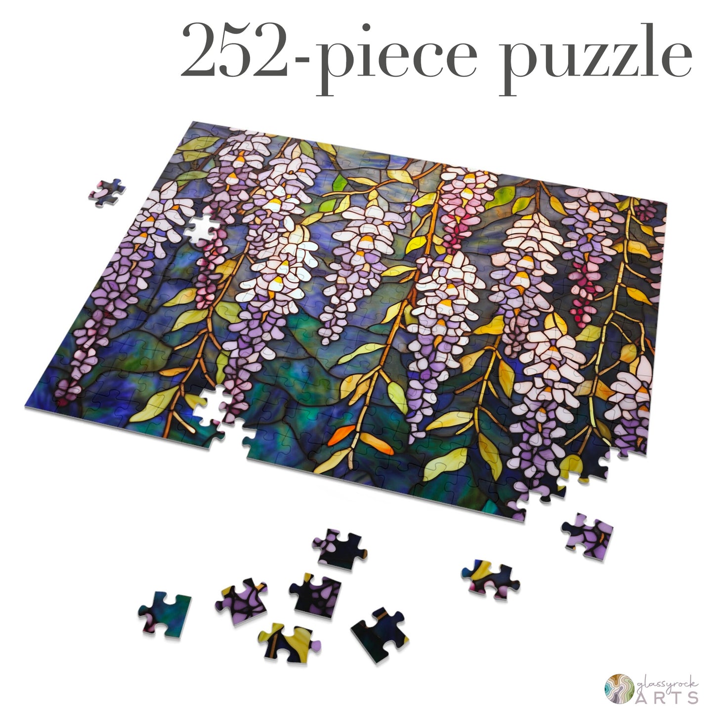 Stained Glass Wisteria Flowers Jigsaw Puzzle