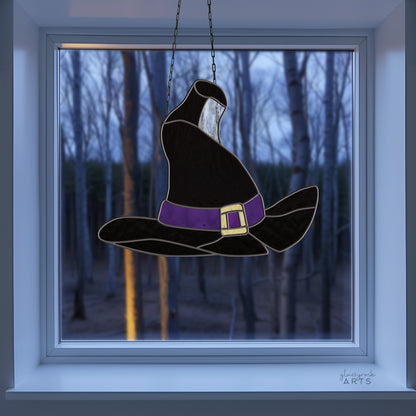 A picture of the Witch Hat Halloween Stained Glass Pattern from GlassyRock Arts. 