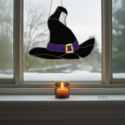 A picture of the Witch Hat Halloween Stained Glass Pattern from GlassyRock Arts. 