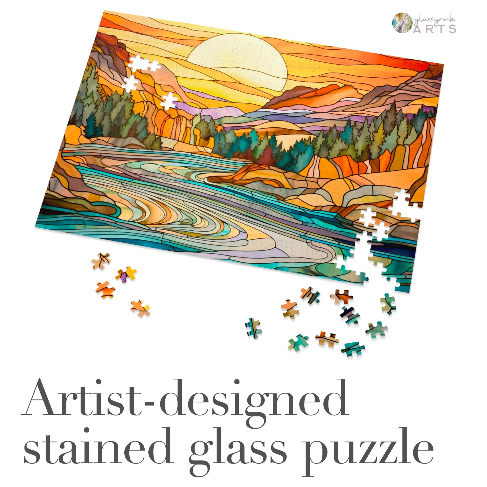 A picture of the Yellowstone River Stained Glass Jigsaw Puzzle from GlassyRock Arts. 