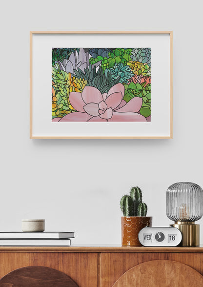 A picture of the Stained Glass Succulents Digital Art Printable (PDF Download) from GlassyRock Arts. 