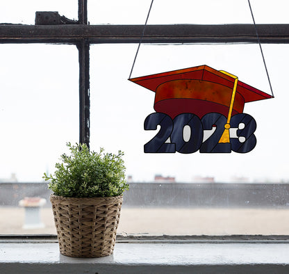 A picture of the Class of 2023 Graduate Cap Stained Glass Pattern from GlassyRock Arts. 