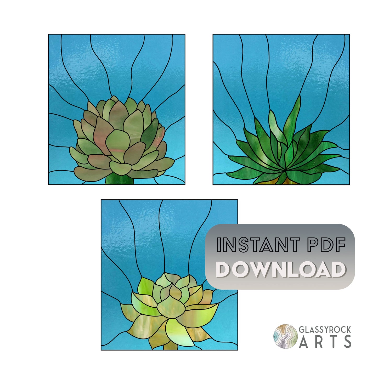 Three Succulent Stained Glass Panel Patterns