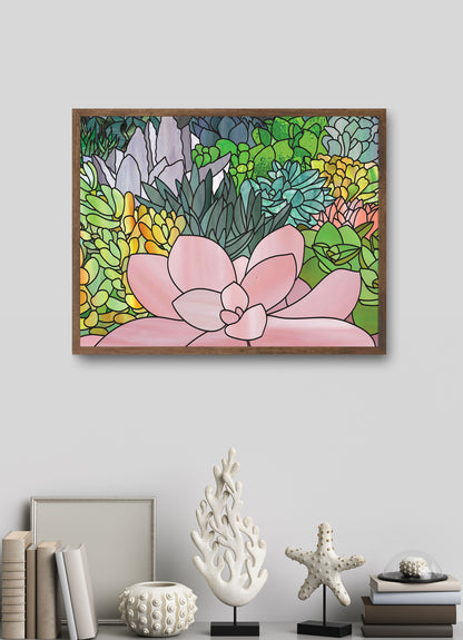 A picture of the Stained Glass Succulents Digital Art Printable (PDF Download) from GlassyRock Arts. 