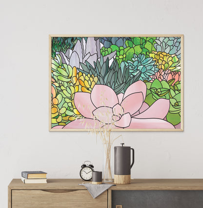 A picture of the Stained Glass Succulents Digital Art Printable (PDF Download) from GlassyRock Arts. 