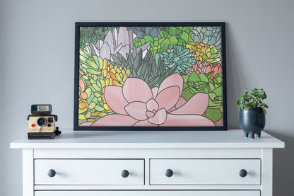 A picture of the Stained Glass Succulents Digital Art Printable (PDF Download) from GlassyRock Arts. 