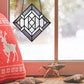Beginner stained glass pattern for a diamond, instant PDF download, shown hanging in a window with Christmas decorations