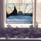 bandon, oregon coast stained glass pattern, instant pdf, panel shown in window with pine cones