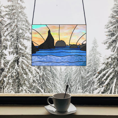 A picture of the Oregon Seastack Rocks Stained Glass Pattern from GlassyRock Arts. 