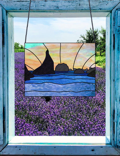 A picture of the Oregon Seastack Rocks Stained Glass Pattern from GlassyRock Arts. 