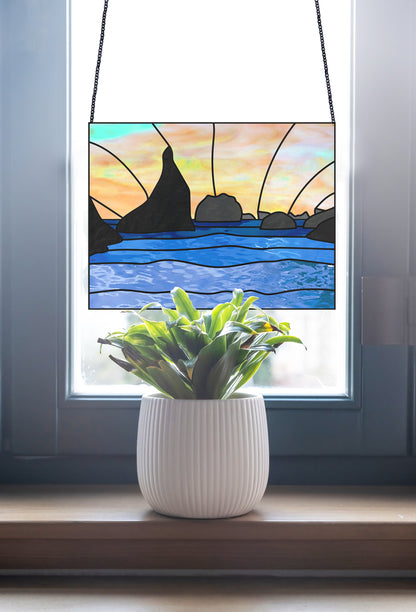 A picture of the Oregon Seastack Rocks Stained Glass Pattern from GlassyRock Arts. 