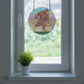 bigfoot stained glass pattern, instant pdf, shown in window with plant