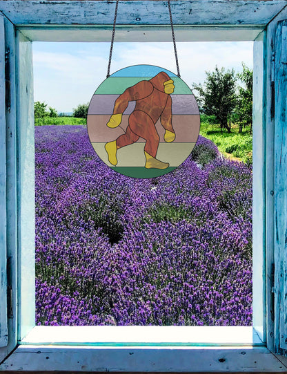 A picture of the Sasquatch Bigfoot Stained Glass Pattern from GlassyRock Arts. 