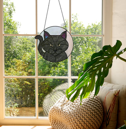 A picture of the Full Moon Halloween Black Cat Stained Glass Pattern from GlassyRock Arts. 