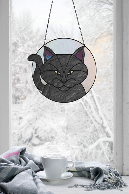 A picture of the Full Moon Halloween Black Cat Stained Glass Pattern from GlassyRock Arts. 