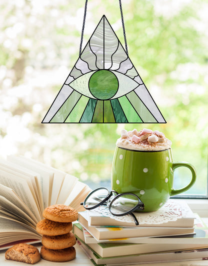 A picture of the Boho Eye Triangle Stained Glass Pattern from GlassyRock Arts. 