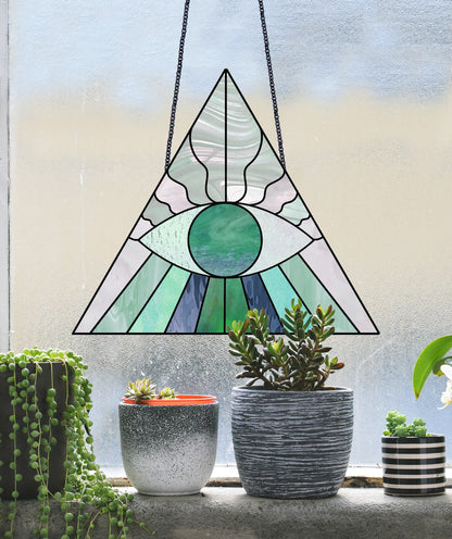 A picture of the Boho Eye Triangle Stained Glass Pattern from GlassyRock Arts. 