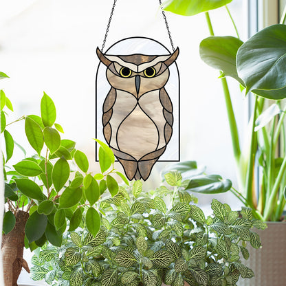 A picture of the Horned Owl Stained Glass Pattern - Boho Arch Pattern from GlassyRock Arts. 