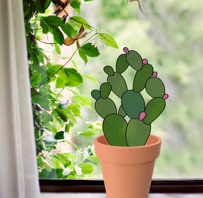 A picture of the Bunny Ears Cactus Succulent Plant Stem Stained Glass Pattern from GlassyRock Arts. 