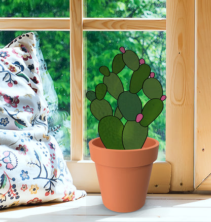 A picture of the Bunny Ears Cactus Succulent Plant Stem Stained Glass Pattern from GlassyRock Arts. 