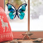 Butterfly stained glass pattern, instant PDF download, shown in bright window with Christmas decorations