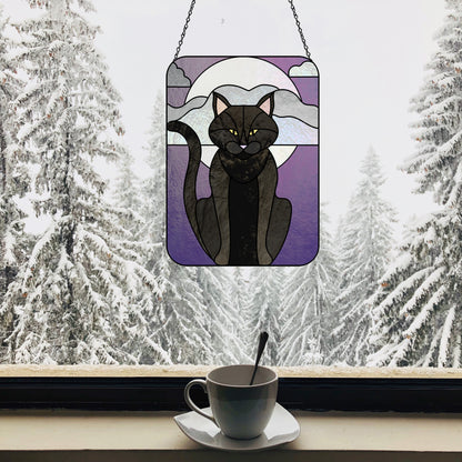 A picture of the Full Moon Halloween Black Cat Stained Glass Panel Pattern from GlassyRock Arts. 