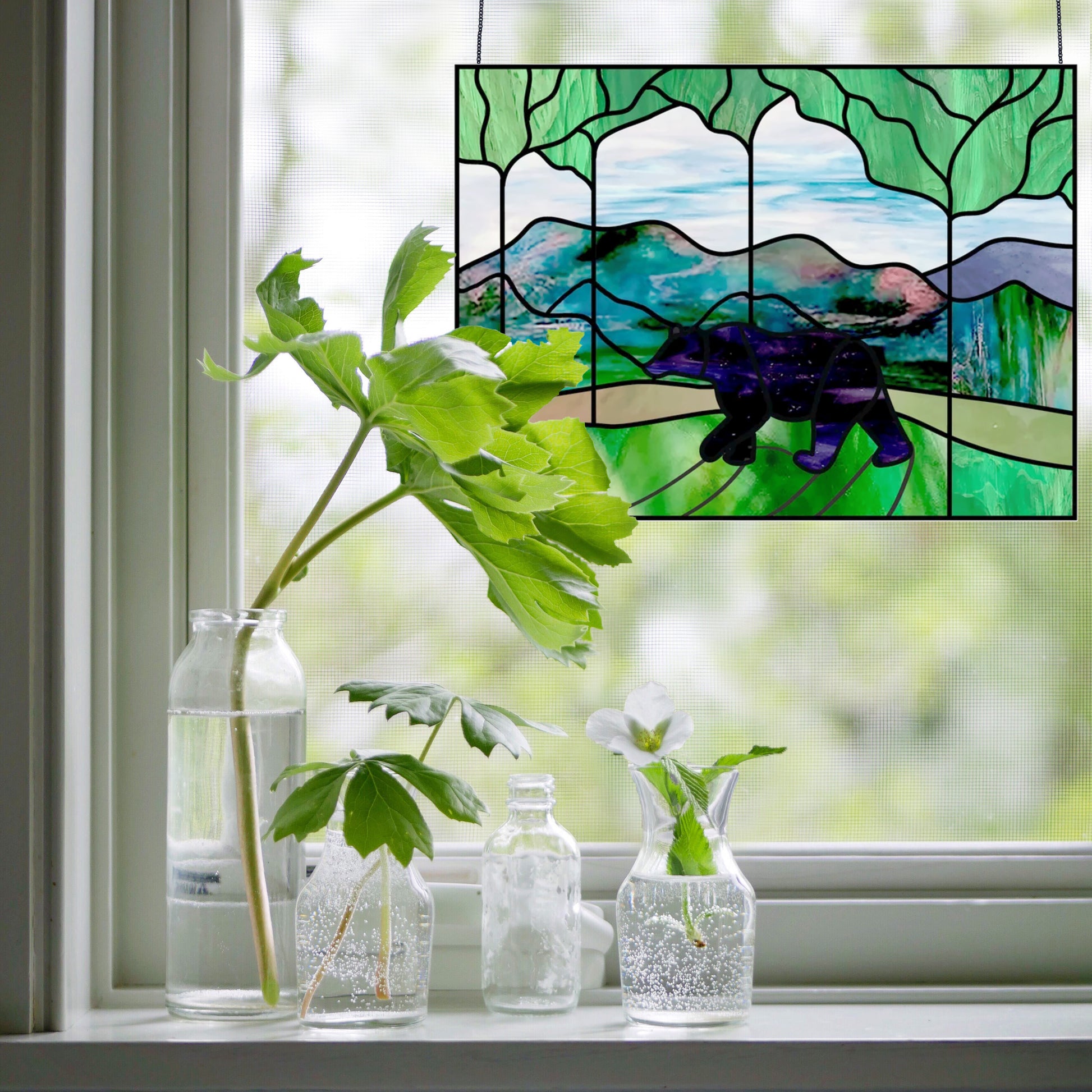 A picture of the Forest Bear Stained Glass Panel Pattern from GlassyRock Arts. 